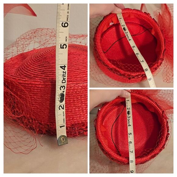 Vintage Red Pillbox Formal Bridal Hat with Mesh Derby Church - Picture 8 of 8